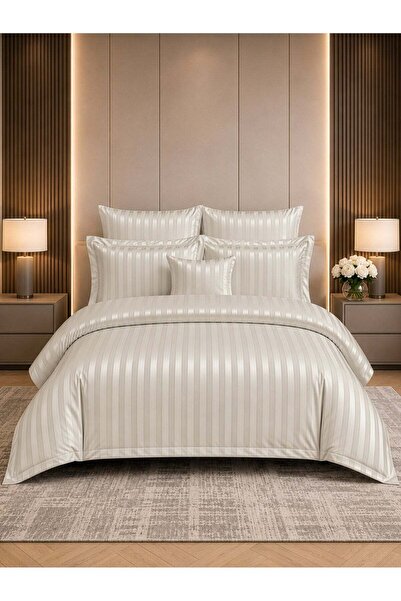 Donetella Hotel Striped Comforter Set, Fits 200x200 cm Size Bed, Removable Du...