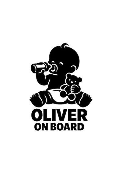 OEM Autocolant decorativ auto  "OLIVER ON BOARD ", 10cm, Negru