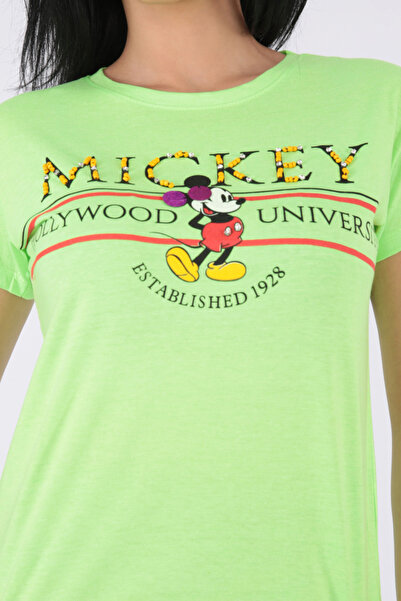 FIRST STYLE Turkish Stylish T-Shirt with Mickey Print in Green Color