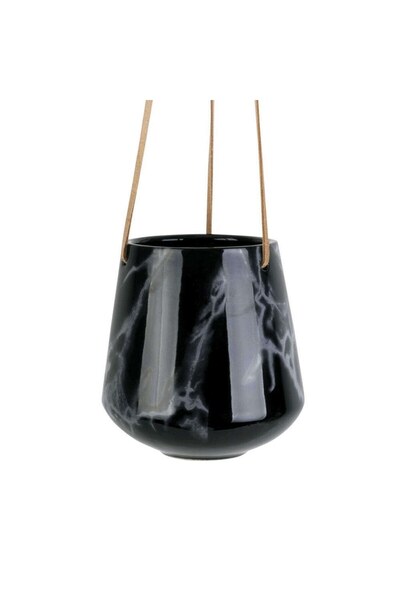 Present Time Κρεμαστή Γλάστρα Μάρμαρο PT3735BK 13,5x15cm Μαύρο-Λευκό