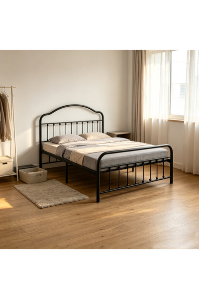 Sinyin Black Metal Platform Bed Frame with Vertical Bar Headboard Footboard, ...