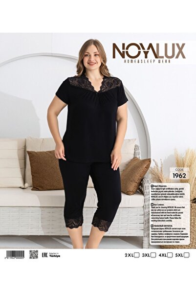noyalux Combed Cotton Lace Detailed Battal Capri Pajama Set