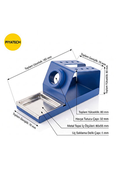PİYATECH Profesyonel Metal Havya Sehpası ve Lehim Standı - Sünger Yuvalı (16x...