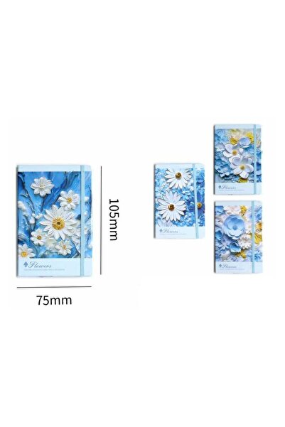 idei Carnet Compact Format A7 Copertă Laminată Relief 3D Flori Alb-Albastru, ...