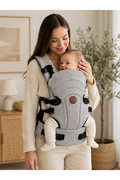 Pure Boutique Marsupiu ergonomic bebe gri maro 4-12 Kg, reglabil, port bebe c...