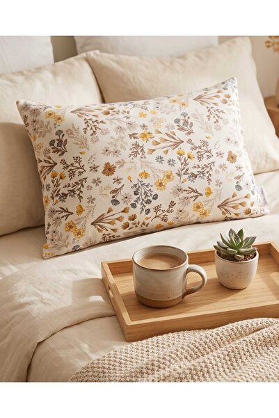 2'li Rengarenk Çiçek Desenli (Sarı) Yastık Kılıfı 50x70