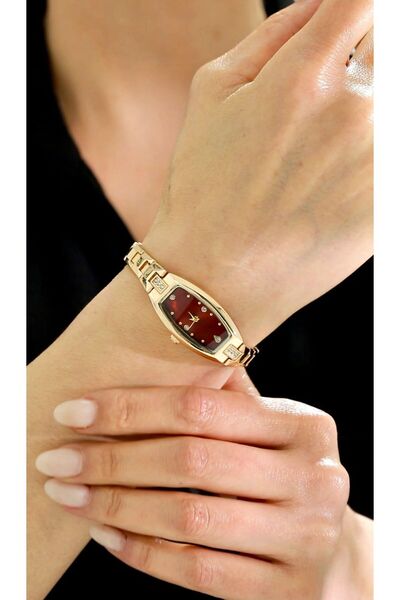 Rachel Silver Gold Color Steel Claret Red Dial Vintage Women's Watch