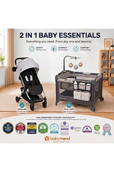 babytrend EZ Rest Playard Twinkle Little Forest with Tri-Fold Stroller Pebble...