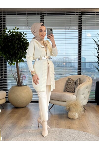 Ayda 7029 سترة محبوكة من النسيج الشبكي بلون إكرو