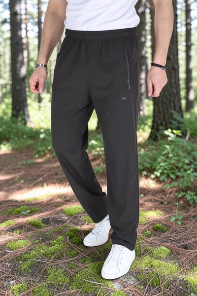 BİRBEYSTORE Sports Sweatpants Summer Thin Parachute Fabric Elastic Waist (Black)