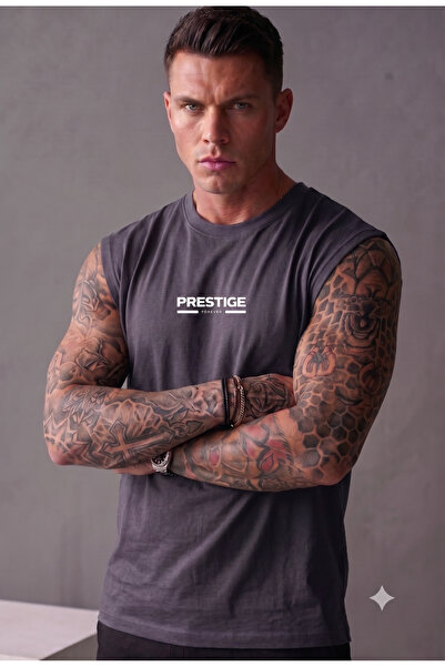 FAVORİST Prestige Printed Men's Zero Sleeve Athlete T-Shirt (Cotton/Combed Co...