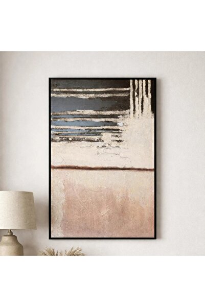 Afkar modern Abstract Horizontal Layered Wall Art in Beige, Dark Grey, and Ta...