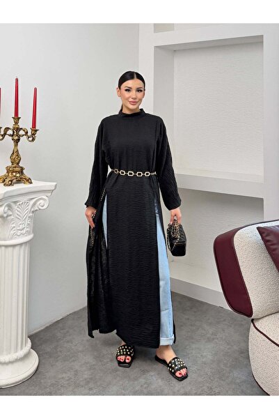 Hatun Atila Γυναικείο φόρεμα με υπερμεγέθη γιακά, βαθύ σκίσιμο στο πλάι, ανάγ...