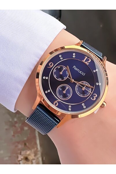Ferrucci Women's Navy Blue Wicker Cord Multi-Display Wristwatch with 2 Year W...