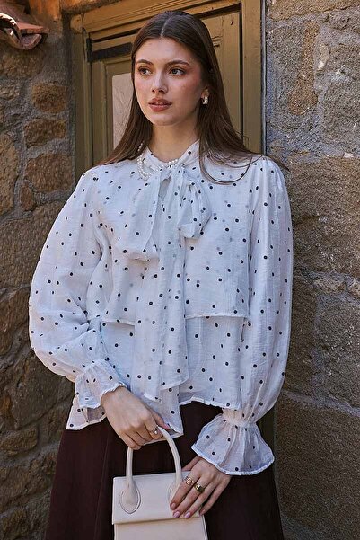 ZÜLAYS Polka Dot Scarf Blouse White