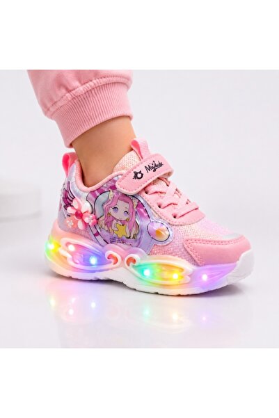 Superbaby Pantofi sport cu lumini LED, Model Papusica cu invartitoare, Piele ...