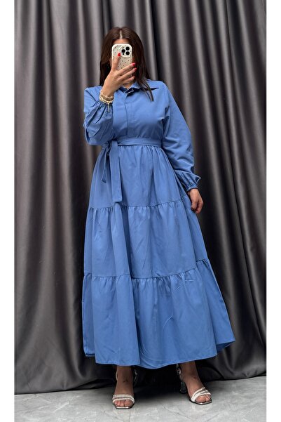 NİSUM MODA Shirt Collar Long Dress