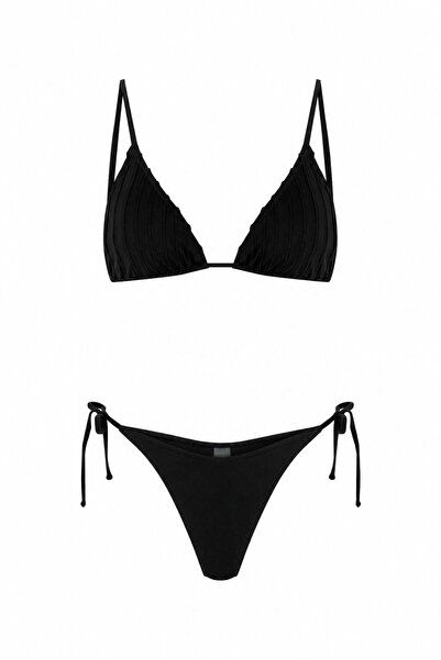 TIME MUSE SAVANNA Dekoratif Dikiş Detaylı Siyah Üçgen Bikini Takım