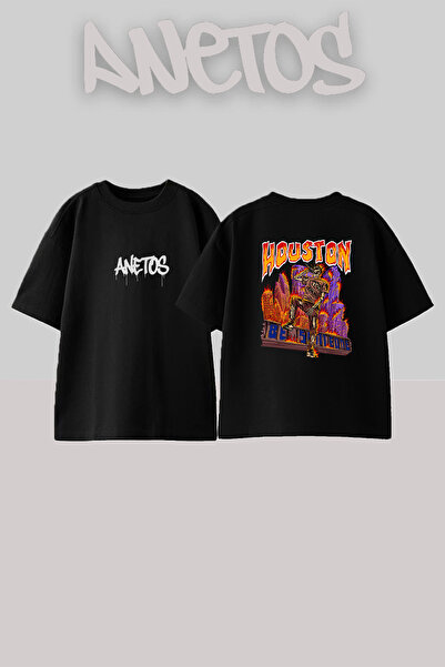 Anetos Μαύρο μπλουζάκι με σχέδιο Houston Rap Skeleton, τυπωμένο, unisex, over...