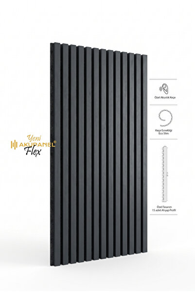 Akupanel 60x120 Cm Flex Antrasit Dekoratif Akustik Ahşap Duvar Paneli
