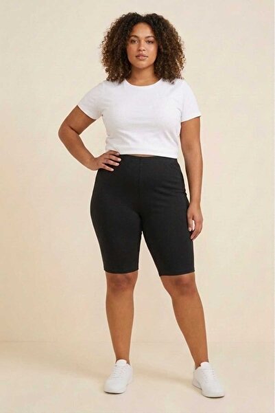 enmodaiçgiyim Women's Plus Size High Waist Short Leggings - Cotton Lycra Over...