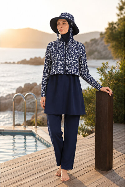 Sonne's 4-Piece Navy Blue Hat, Lycra Sleeves, Fully Covered, Zippered, Water-...