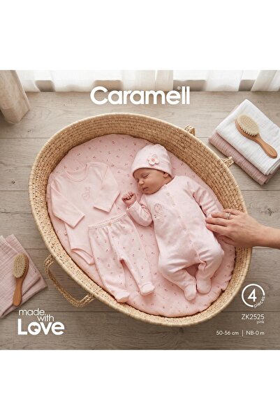 ALTINTAŞ BABY مجموعة من 4 قطع من ملابس Love Bunny في صندوق كاراميل خاص ZK2525