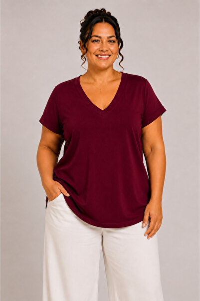 Gülmina Moda Women's Front Back V-Neck Plus Size Blouse
