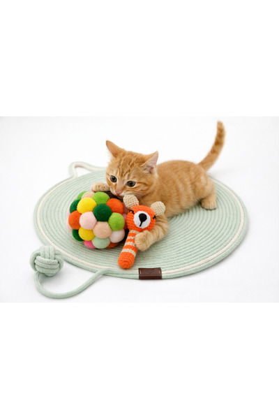 Be Cat Cat Mat & Scratcher, Catnip Teeth Scratcher, Cat Pom-Pom Ball