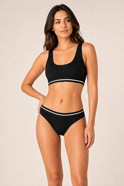 Loule Women's 95% Cotton Ribbed Padded Bralet & Panties Underwear Set
