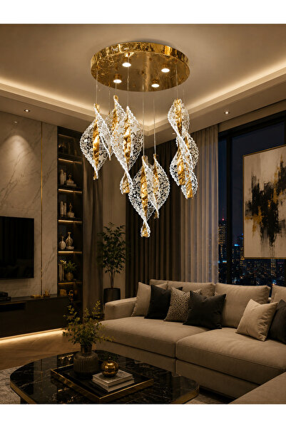 Led YENİ MODEL 7 SARKIT LÜX AVİZE GOLD RENK 3 IŞIK SEÇENEĞİ