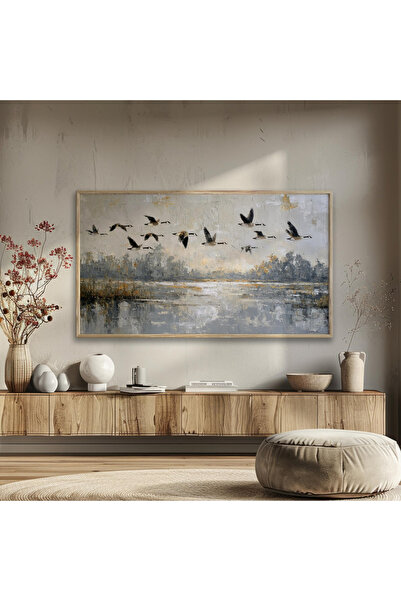 dekorodam Ahşap Çerçeveli Panoramik Oturma Odası Salon Tablosu
