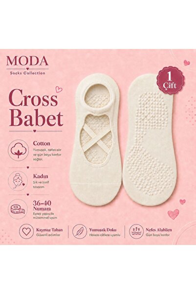 modasocks Kaydırmaz Cross Babet Kadın Çorabı 1 Çift Marsmallow