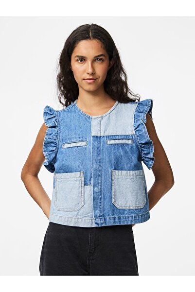 PIECES Jeansweste PCFIE VOLANT PATCHWORK