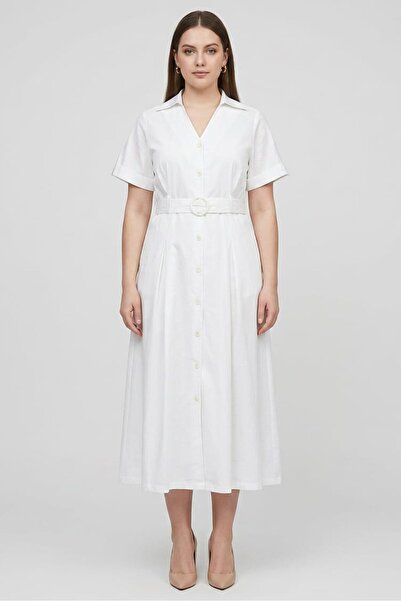 London Fog Women Plain Shirt Dress, White