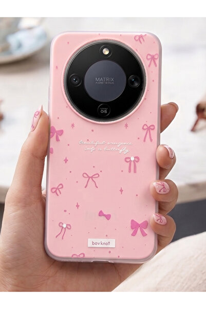 Rivor Honor Magic 8 Lite Uyumlu Kılıf Pembe 3D Kurdeleli Fiyonk Desenli Kamer...