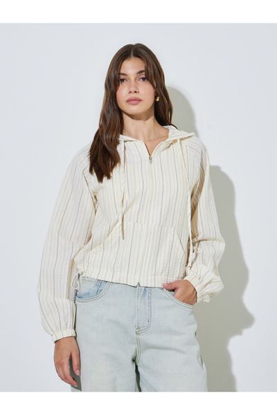 Styli Cream Textured Hooded Lightweight Jacket