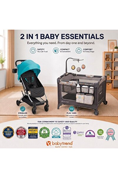 babytrend عربة أطفال EZ Rest Playard Twinkle & Tri-Fold باللون الأزرق ماليبو،...