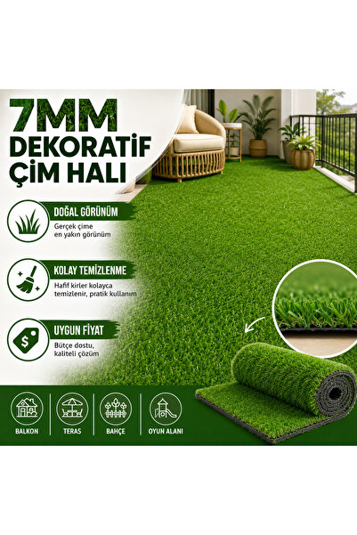 aatolia room & living 7 mm Suni Çim Halı Ölçüye Göre Kesim Balkon Bahçe Teras...