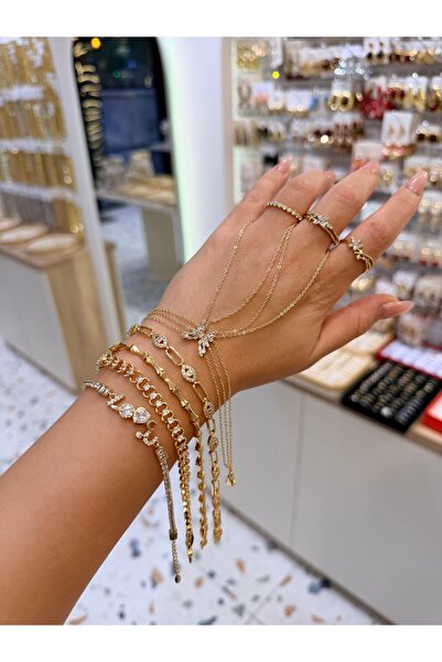 SU PERİSİ TAKI BİJUTERİ Kararmaz Gold Double Chain Butterfly Model Shahmeran