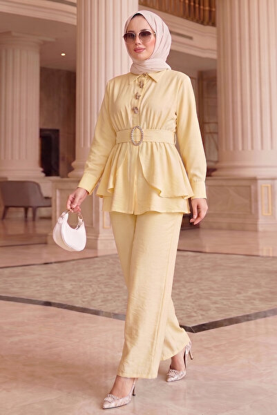 EBRUTESETTÜR Belden Allerlli Gold Brooch and Trousers Two-Piece Suit Yellow