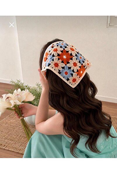 İNCİ ÇEYİZ Vintage Colorful Daisy Motif Tied Summer Bandana
