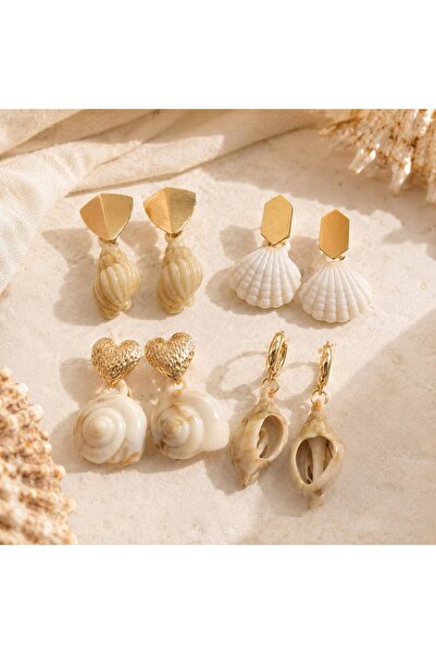 So Much Accesories Set of 4 Women's Earrings with Sea Shell Figures and Gold ...