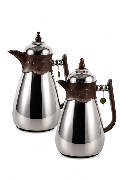 Urbanza Luxury 2 Piece Vacuum Insulated Coffee Pot Thermos Flask Set Silver B...