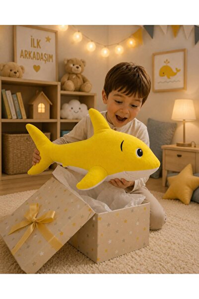 Tartamel 45 cm Nakış Detaylı Dolgulu Yumuşak Uyku Arkadaşı Köpek Balığı Yastı...
