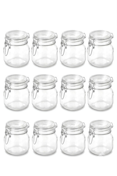 Generic Set of 12 Glass Storage Jars, 500ml Each - Airtight Clip Lid - Spice ...