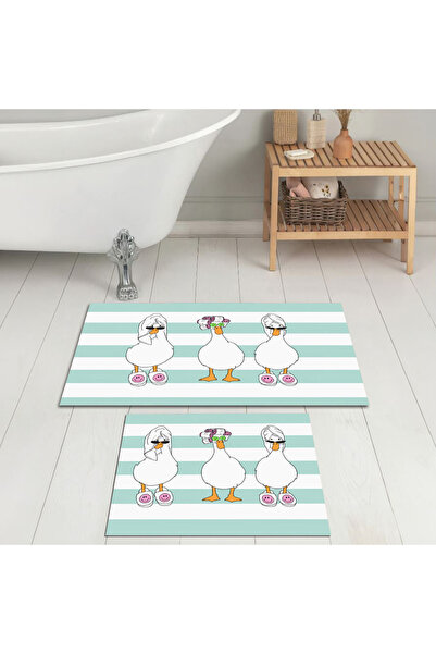 Evimle Dijital Baskı Banyo Paspası Kaymaz Yıkanabilir 6068 (60X100)+(50X60)