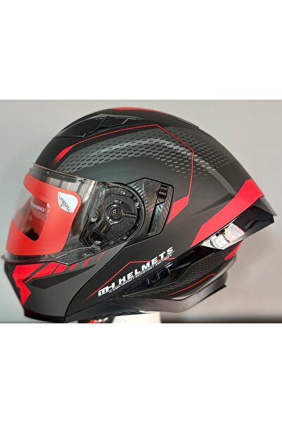 ÖZKAN MOTOR35 MH 935 ÇENE AÇILIR KASK MAT SİYAH KIRMIZI