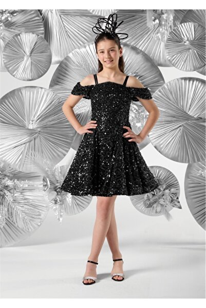 meneviş çocuk giyim Meneviş Sequined Girls' Short Evening Dress_Mnvs1002