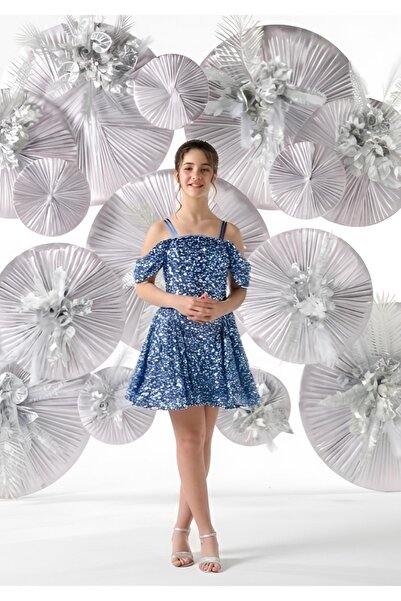 meneviş çocuk giyim Meneviş Sequined Girls' Short Evening Dress_Mnvs1002